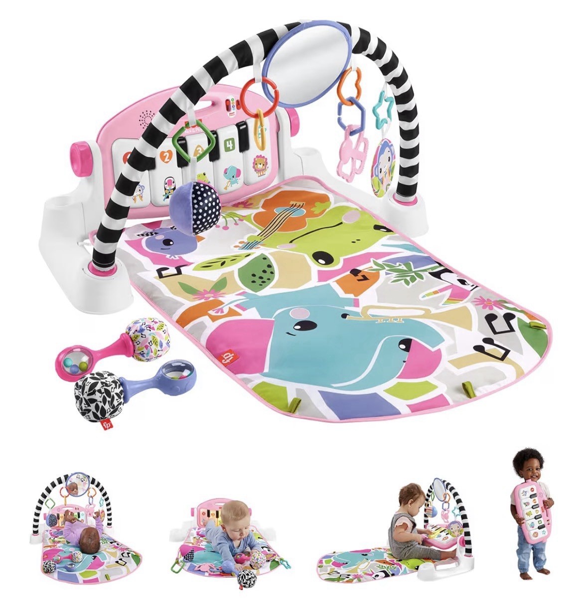 Fisher-Price Glow & Grow Kick & Play Piano Gym - Pink Musical Baby Mat 0+ Months