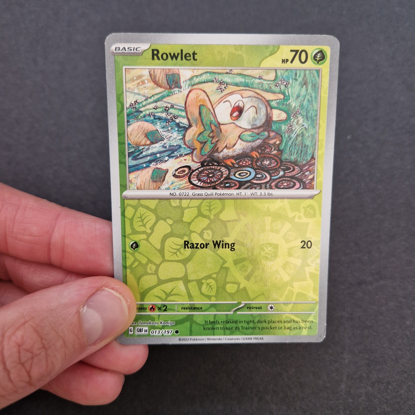 Pokemon Rowlet 013/197 Obsidian Flames Reverse Holo 2023