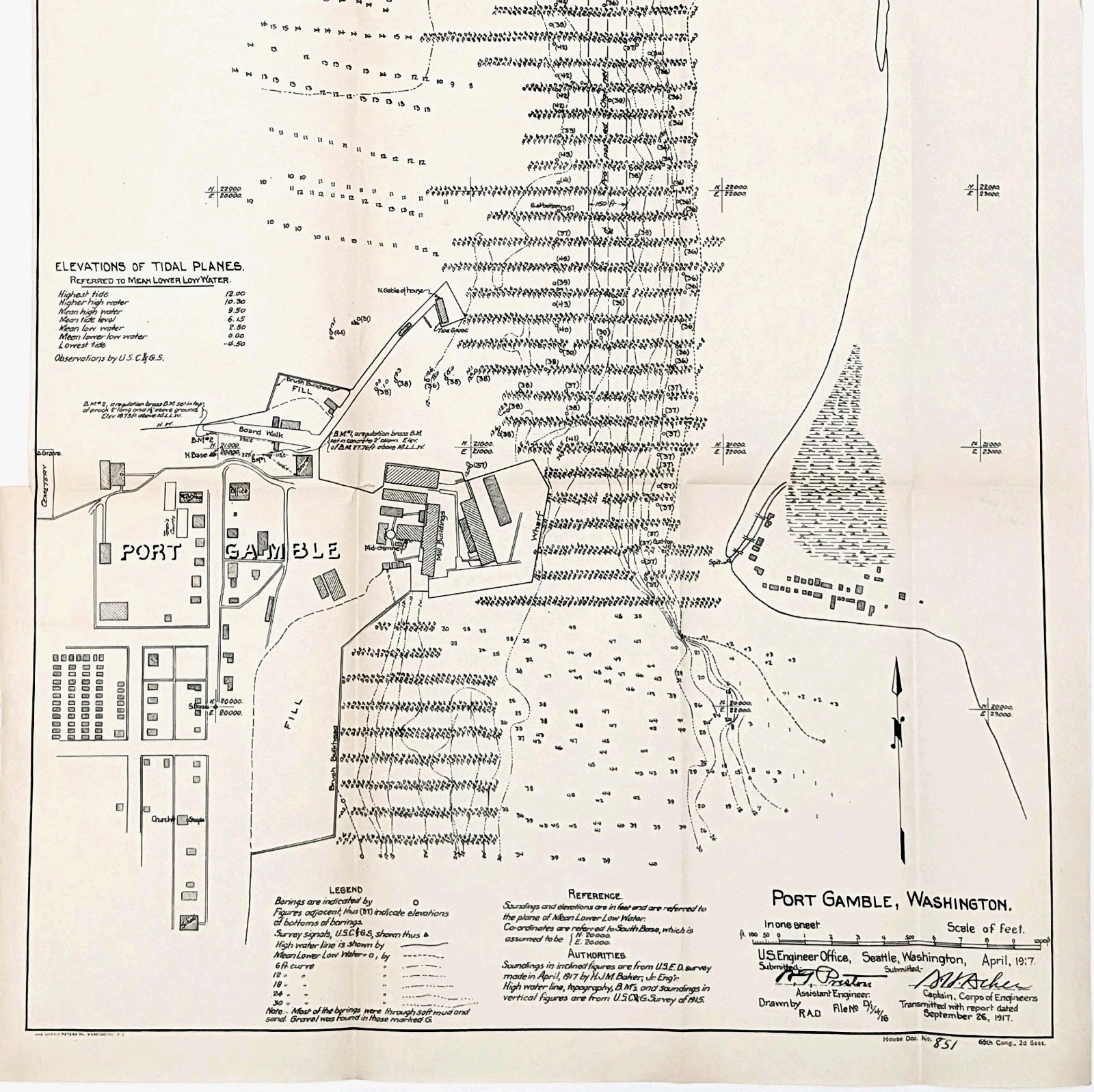1917 PORT GAMBLE - Washington State Map Hood Canal PUGET SOUND - Original 1917 PORT GAMBLE - Washington State Map Hood Canal PUGET SOUND - Original