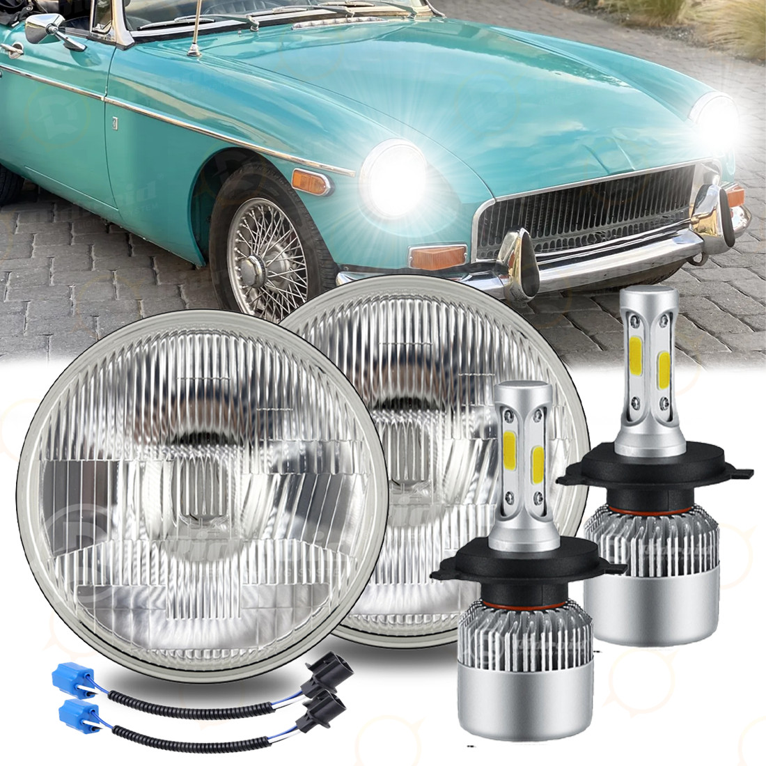 DOT Pair LED 7inch Round Headlights Headlamp High/Low Bulbs for MG MGB 1969-1981