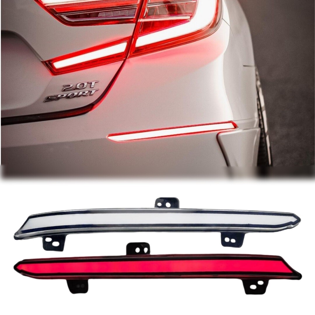 White Rear Bumper LED Reflector Lights For 2018-2022 Honda Accord Brake & Signal