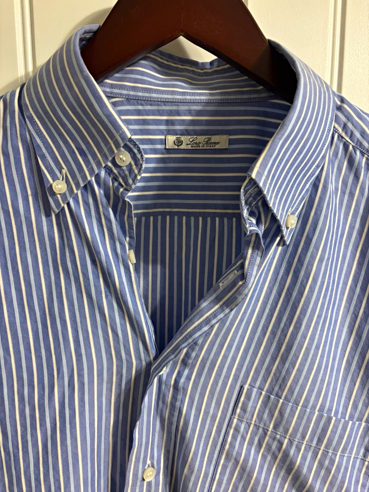 Loro Piana Blue Striped Button-Down Cotton Long Sleeve Shirt Made in Italy