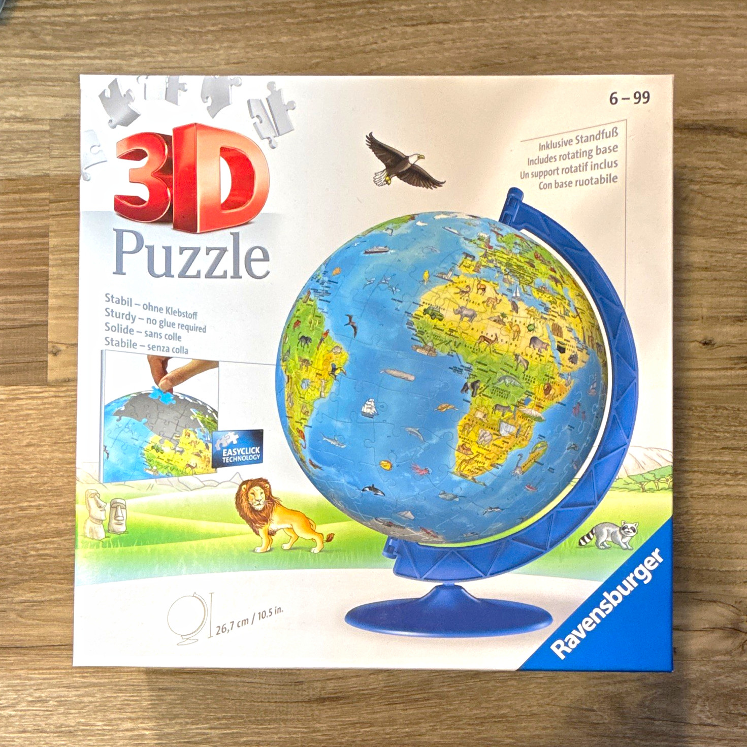 Ravensburger 3D Puzzle Globe w/ Rotating Base, Maps Theme, Blue, 6-99 Ravensburger 3D Puzzle Globe w/ Rotating Base, Maps Theme, Blue, 6-99