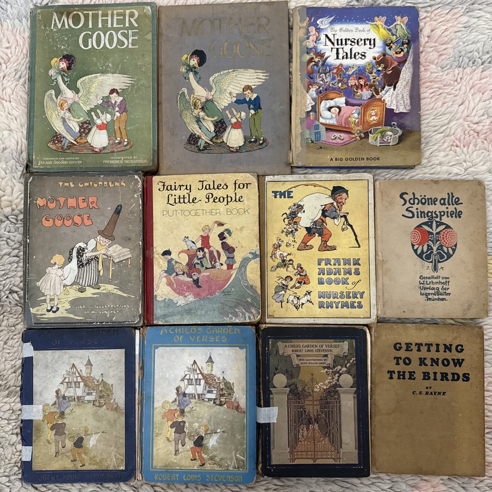 HUGE Lot 11 Antique Children’s Book Nursery Tales Mother Goose Distressed AS-IS
