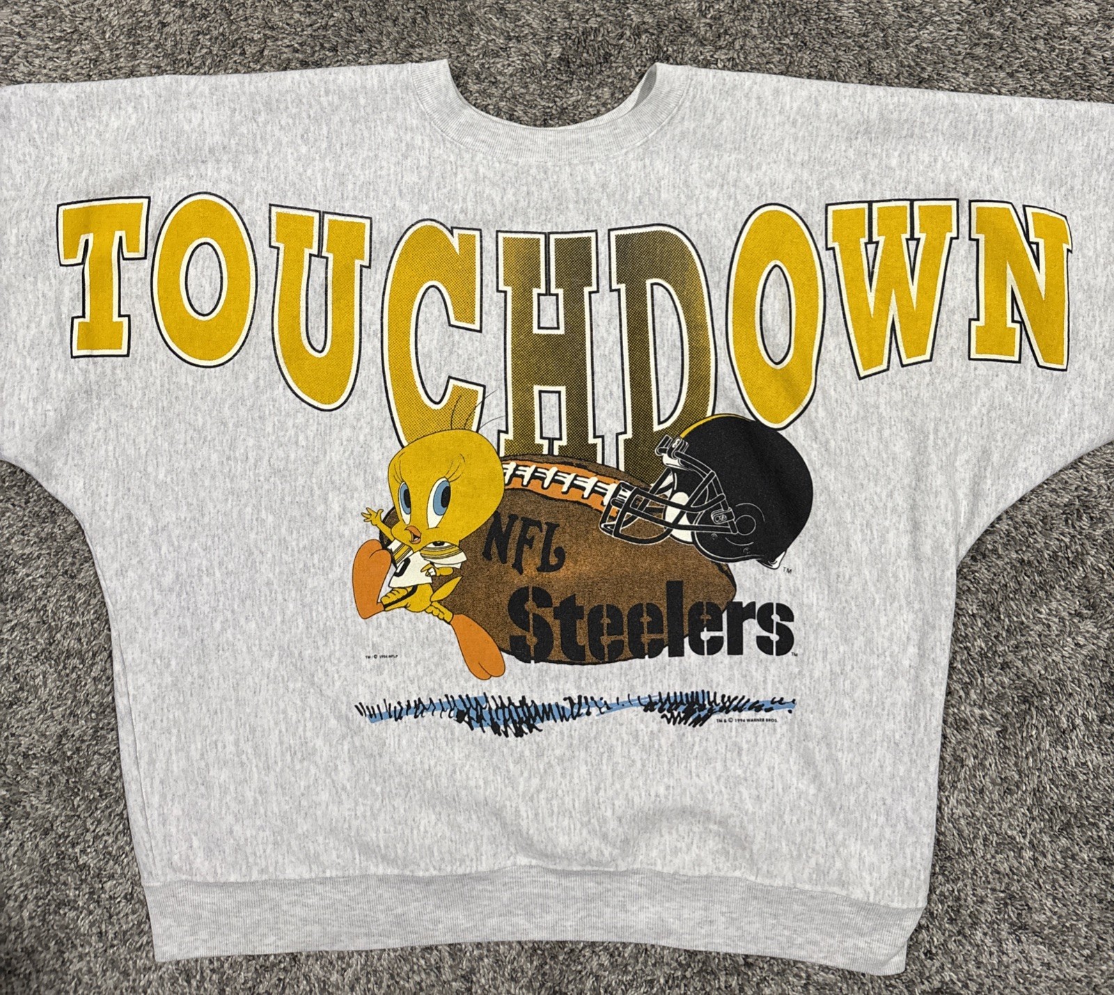 Vintage Pittsburgh Steelers 90s Looney Tunes XL Tweety Bird Spellout Script Rare