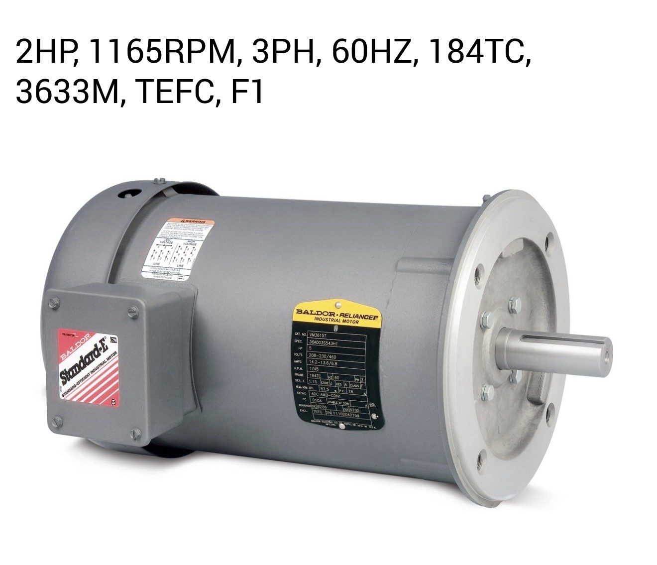 Baldor VM3614T - 2HP, 1165RPM, 3PH, 60HZ, 184TC, 3633M, TEFC, F1