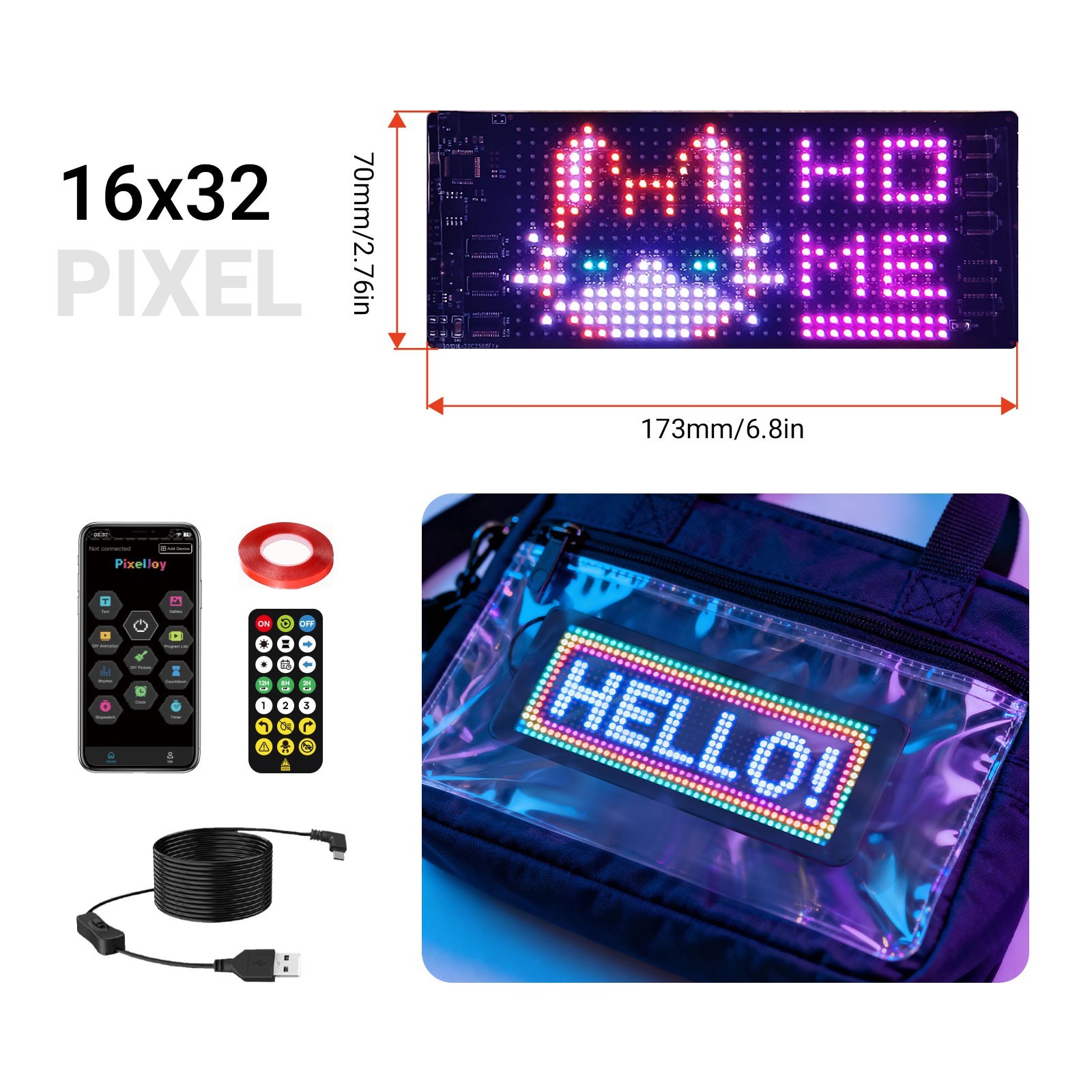 Programmable LED Sign Bluetooth APP Flexible Scrolling Message Board Text Animat