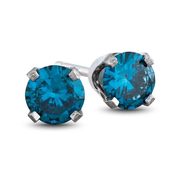 1/3ct Blue Diamond Studs 14 Karat White Gold