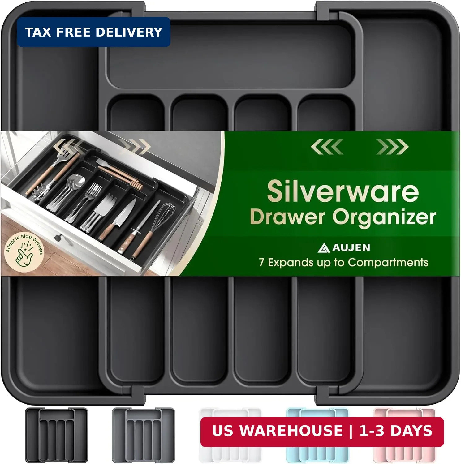 Aujen Silverware Drawer Organizer, Adjustable Utensil Cutlery Tray Aujen Silverware Drawer Organizer, Adjustable Utensil Cutlery Tray