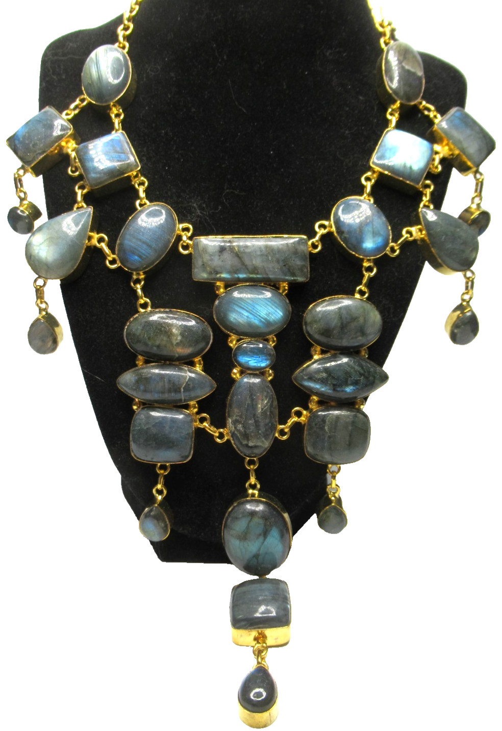 Gorgeous HUGE Genuine Labradorite Golden Bib Necklace