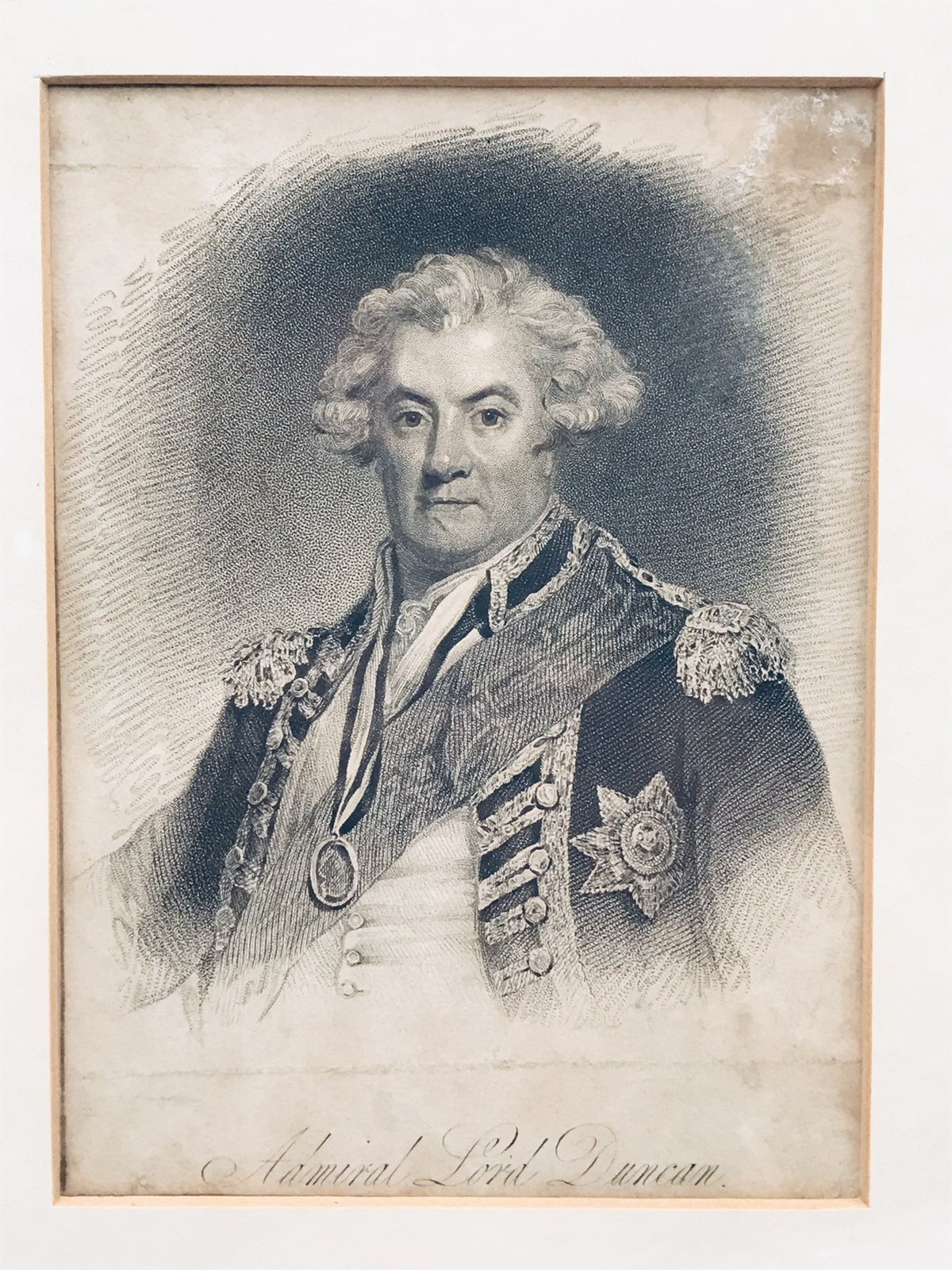1800s Admiral Lord Duncan Print Framed Naval History of Great Britain Signed