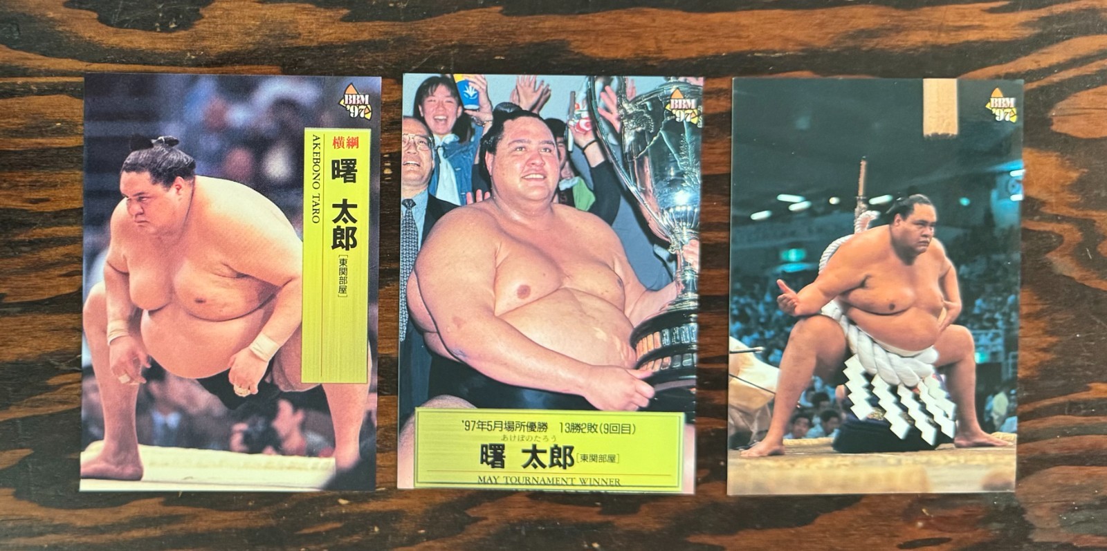 Akebono Taro ROOKIE 1997 Japanese BBM SUMO #2, #145 and Insert #P16 Akebono Taro ROOKIE 1997 Japanese BBM SUMO #2, #145 and Insert #P16