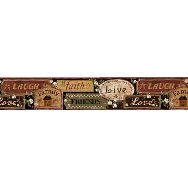 Live Laugh Love Faith Family Friends Signs Wallpaper Border 6” White Roses