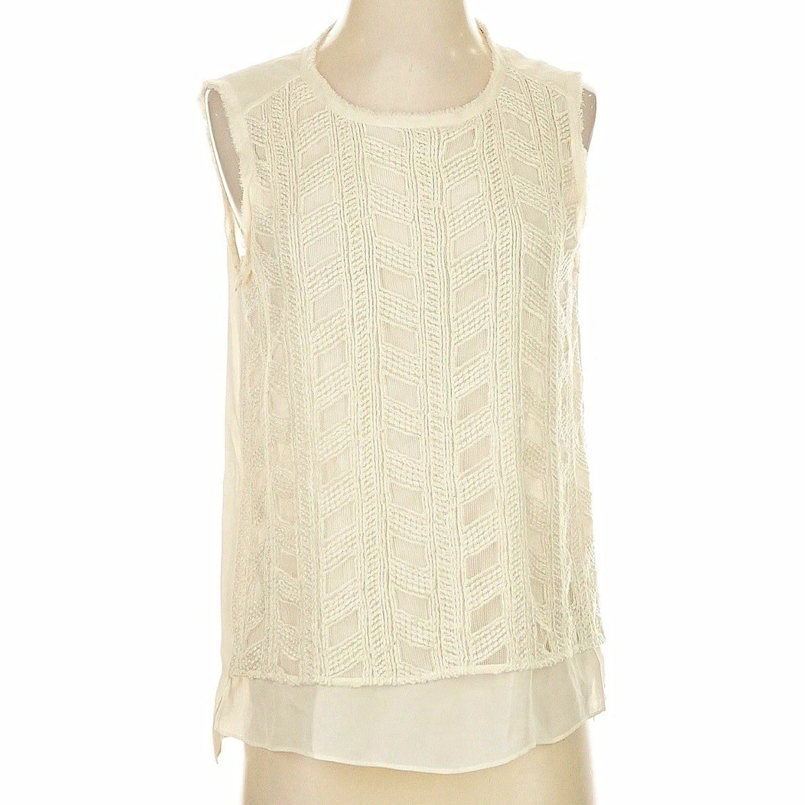 Vince Women\'s Ivory Round Neck Sleeveless Double Layer Top Vince Women\'s Ivory Round Neck Sleeveless Double Layer Top