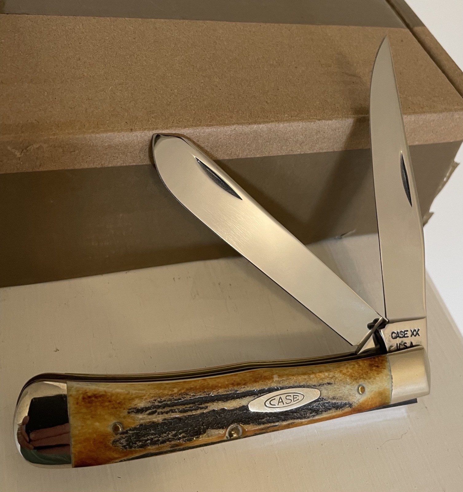 Vintage Case XX USA 5254 Pretty Stag Trapper Knife 10-dot 1970 Unused near mint