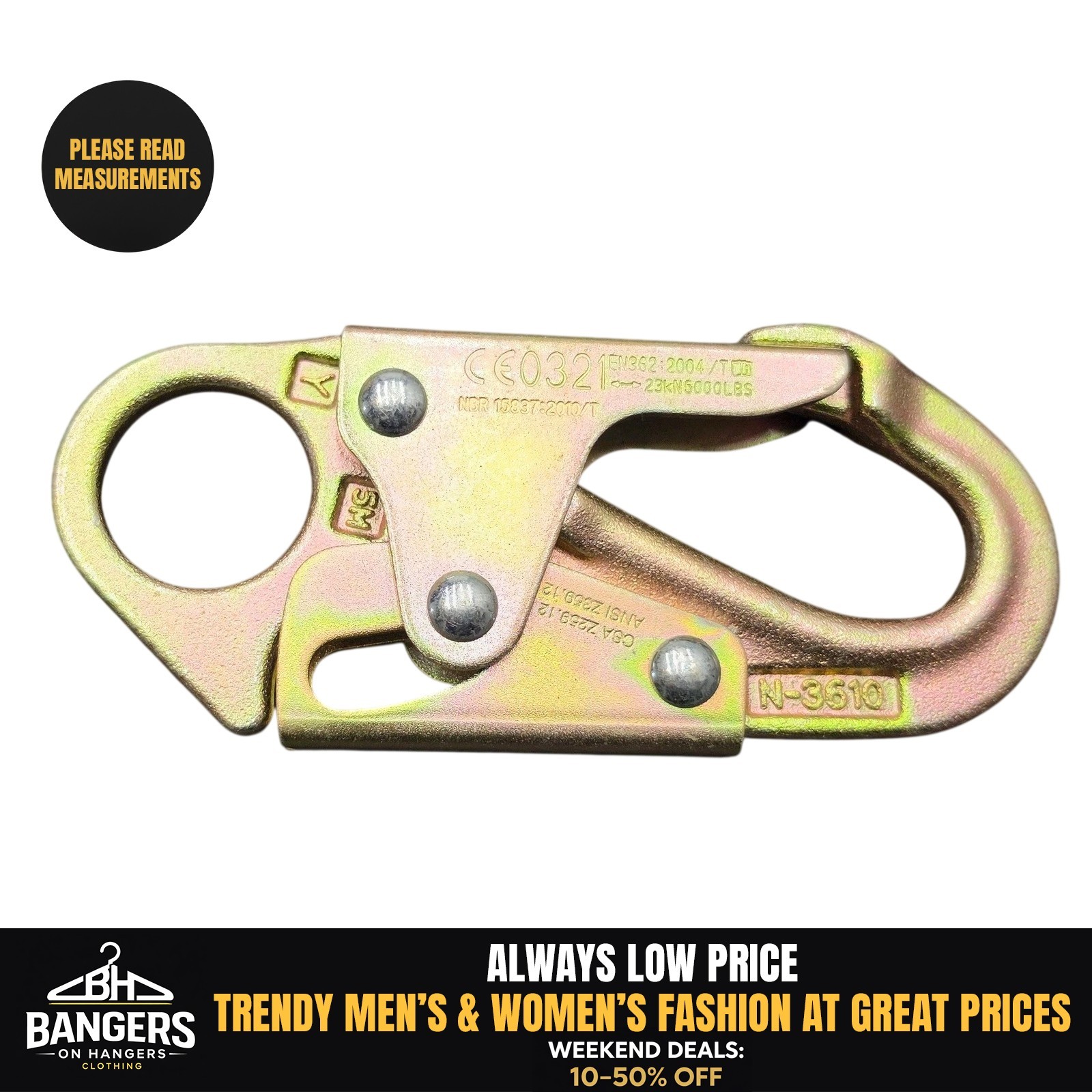N-3610 Snap Hook Industrial OSFA Gold Steel 23kN 5000lb ANSI Z359.12 CSA Z259.12