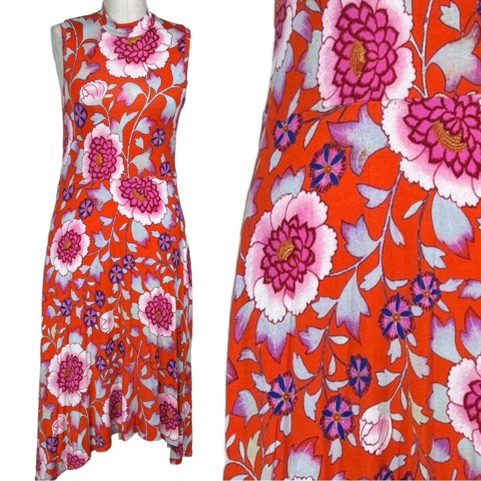 Maeve Anthropologie Orange Floral Stretch Asymmetrical Midi Dress Size Small Maeve Anthropologie Orange Floral Stretch Asymmetrical Midi Dress Size Small