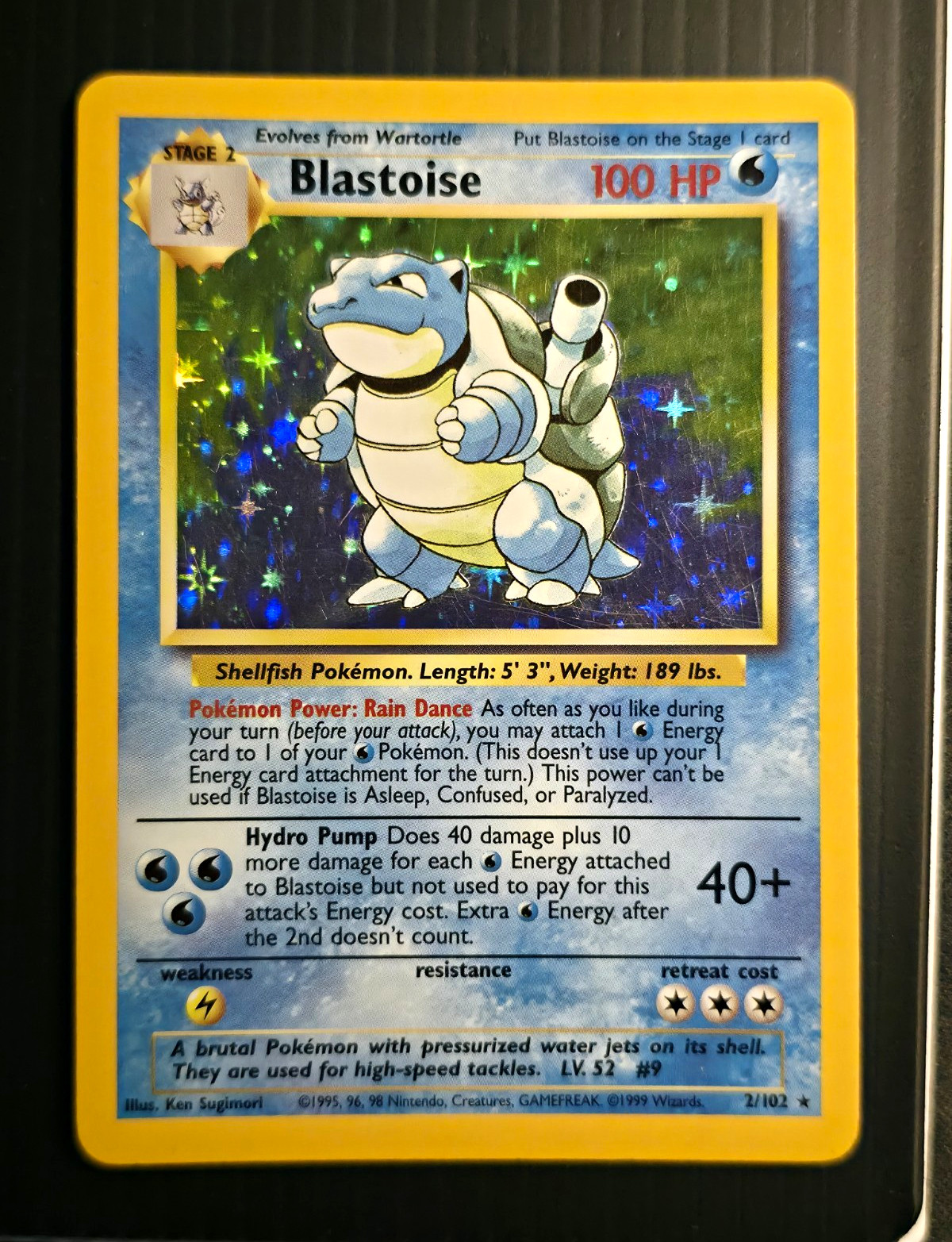 Pokemon TCG Blastoise 2/102 Base Set Holo Rare Unlimited 1999 English Pokemon TCG Blastoise 2/102 Base Set Holo Rare Unlimited 1999 English