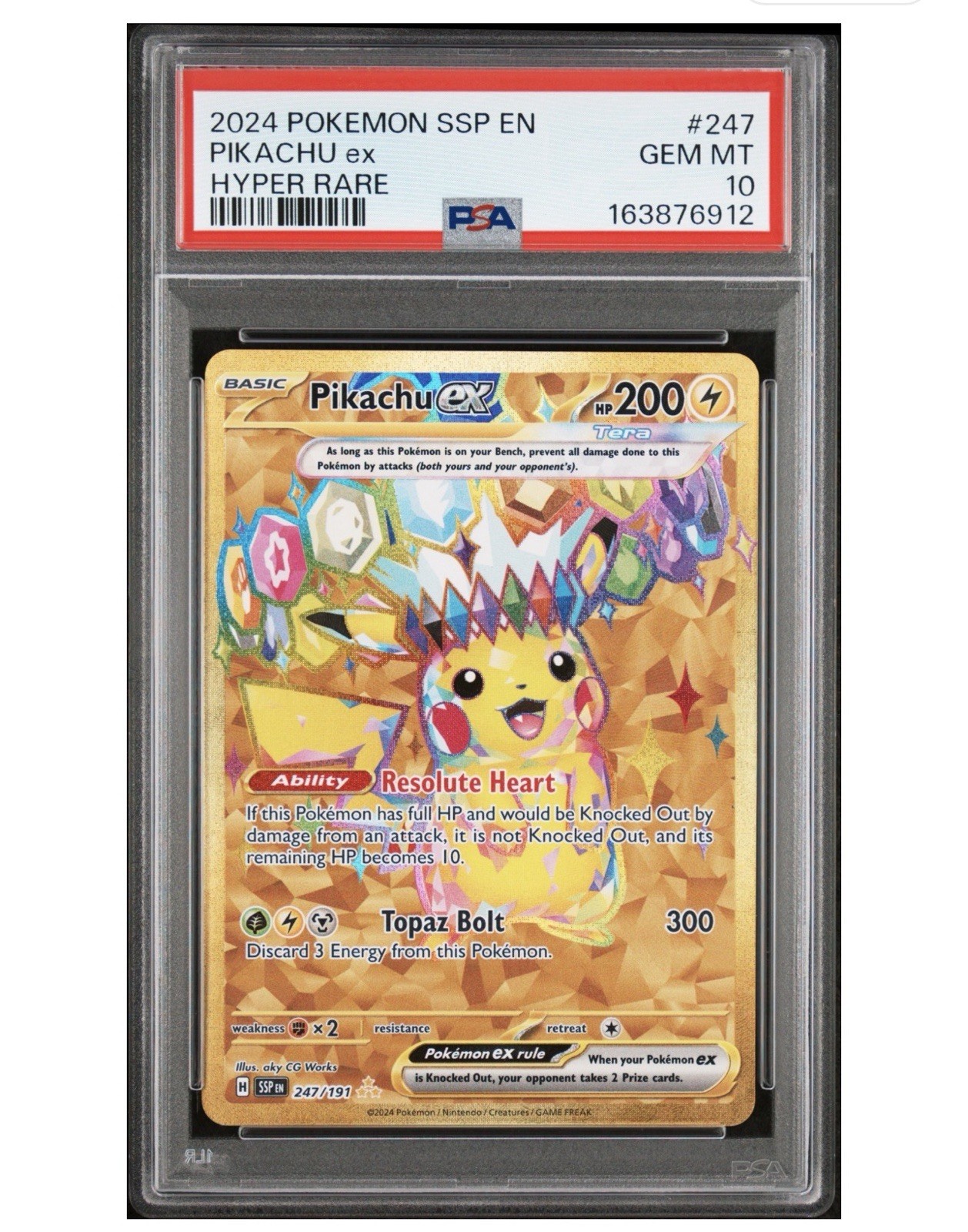 2024 POKEMON SSP EN-SURGING SPARKS HYPER RARE #247 PIKACHU EX PSA 10