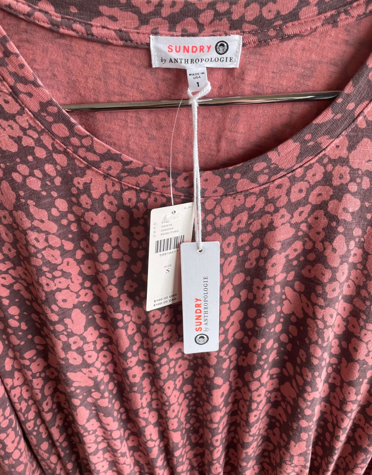 Anthropologie Sundry Mini Dress Ruched Abstract Floral Cotton Pink S NWT ($168)