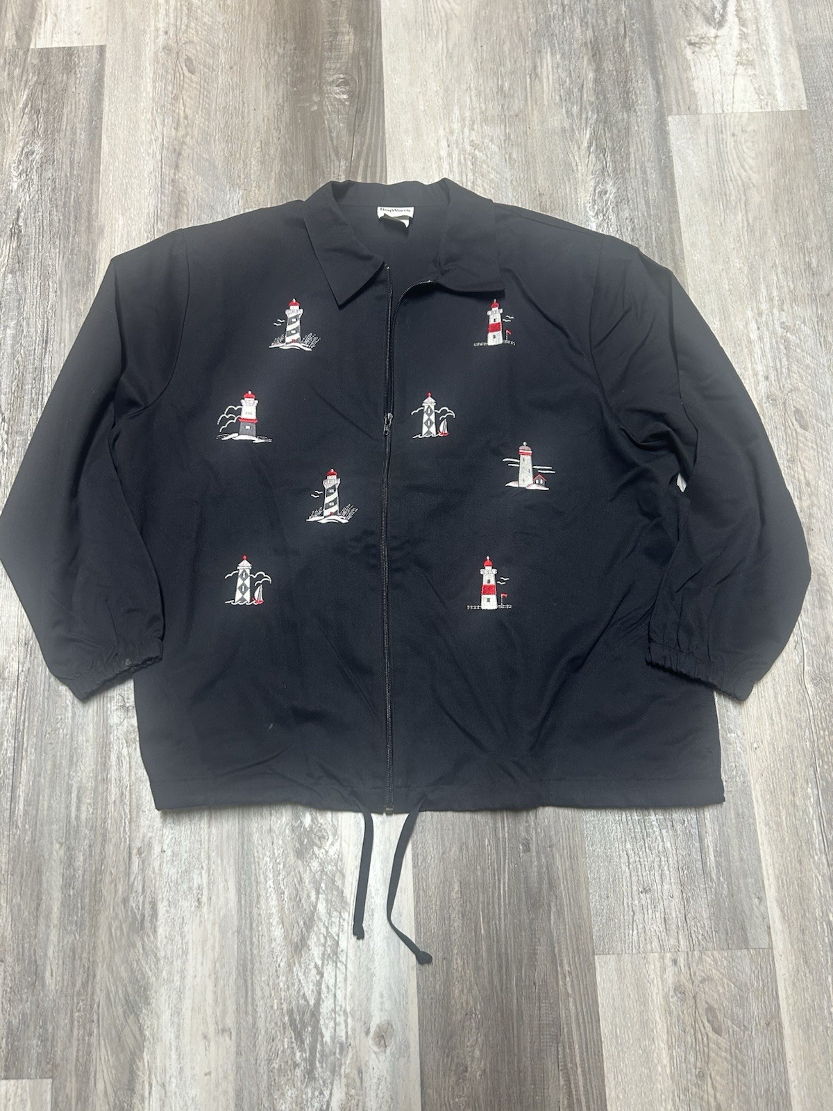 Vintage BonWorth Full Zip Nautical Jacket Elastic Cuffs Drawstring Hem Size XL