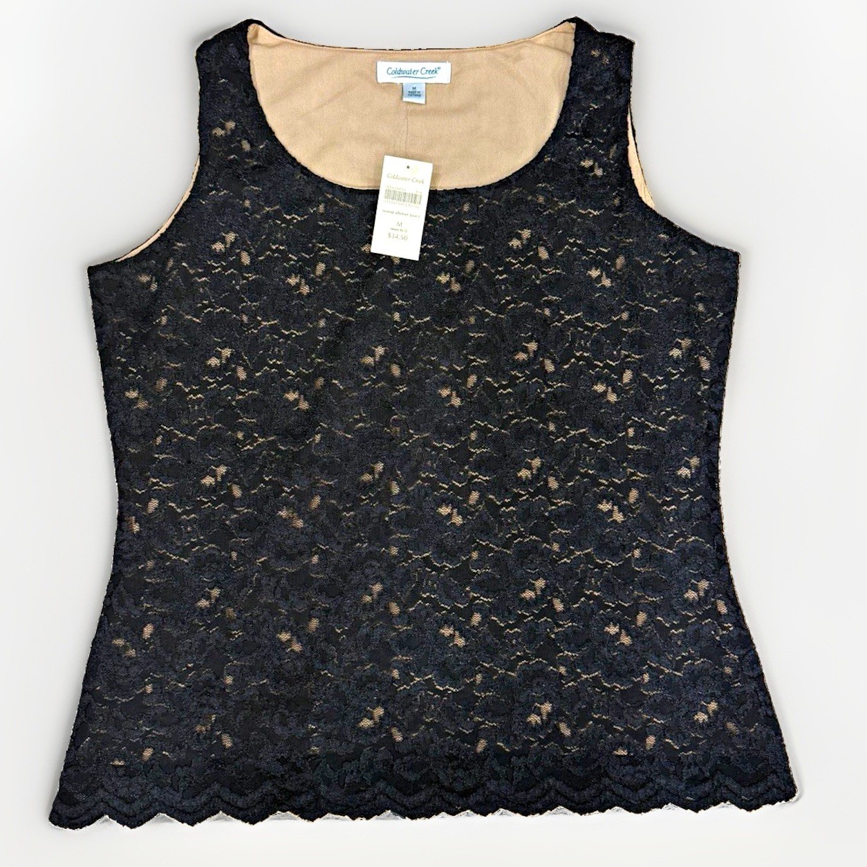 Coldwater Creek Womens M Black Floral Lace Sleeveless Scoop Neck Top NWT