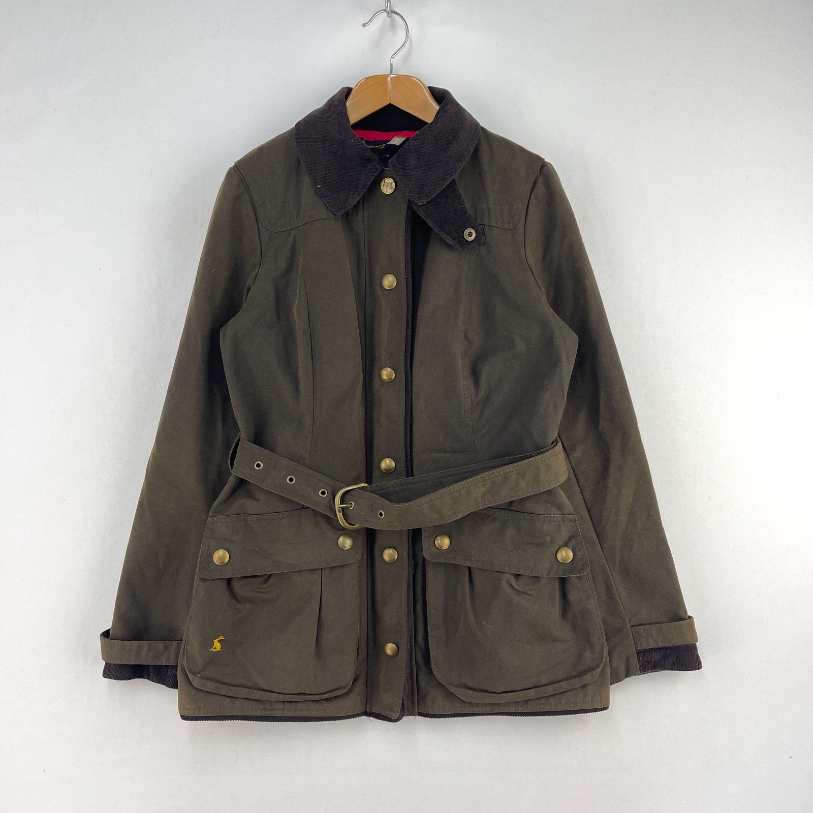 Joules Wax Jacket Womens UK 8 Olive Green Milbury Belted Country Horse Lined