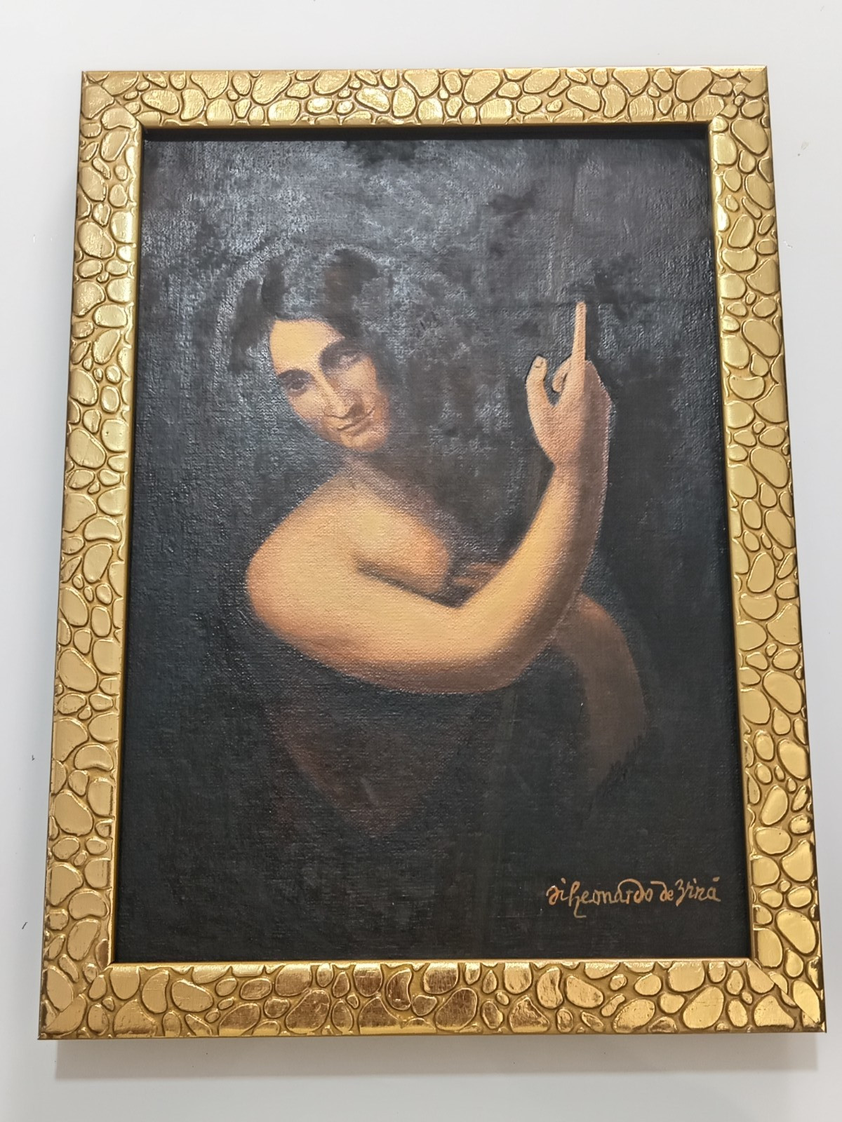 Leonardo da Vinci , Painting Oil On Canvas , signed stamped vintage.
