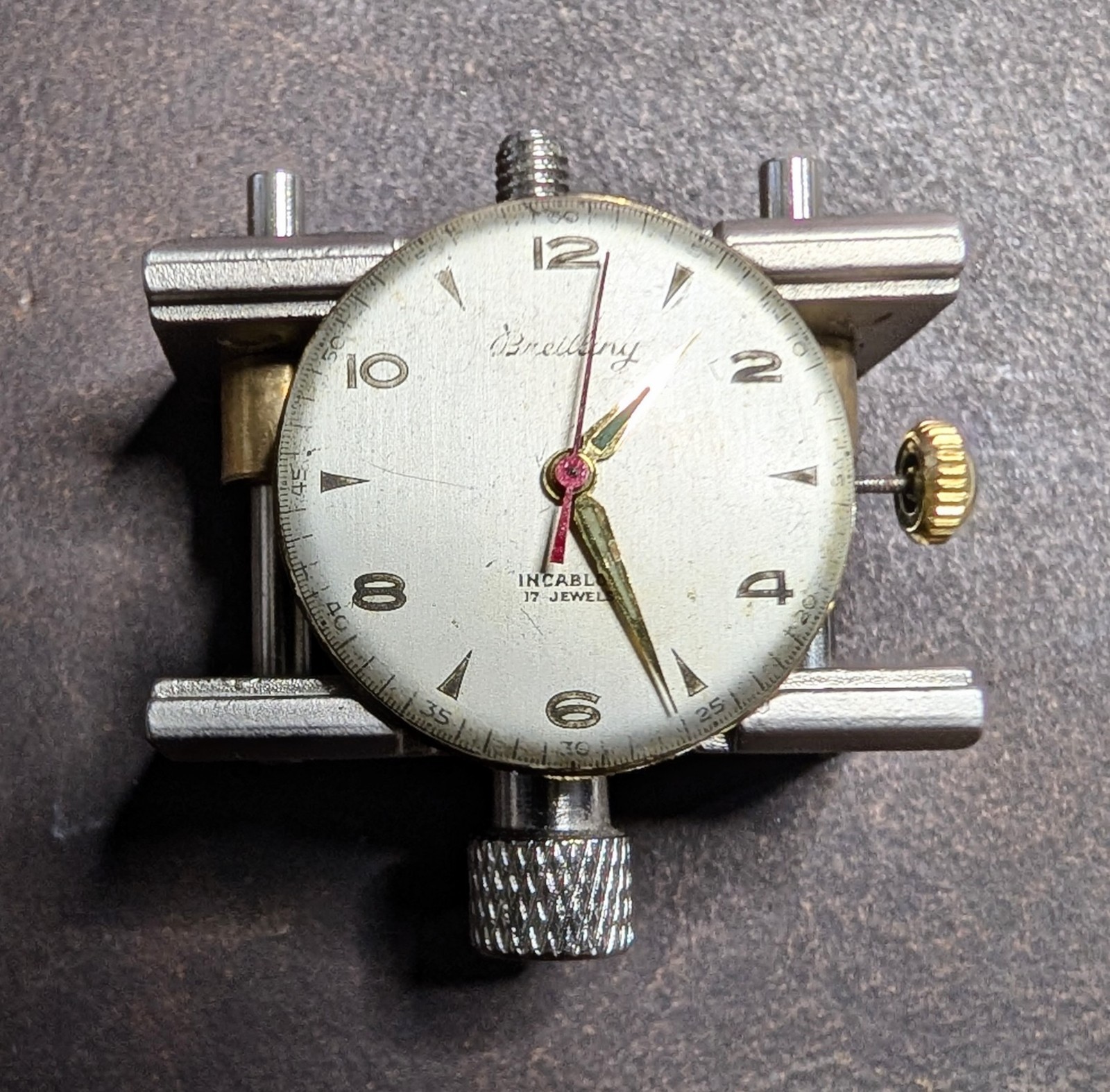 Vintage Breitling Dial Hands Crown ETA 1080 Movement Serviced Running 17J Swiss