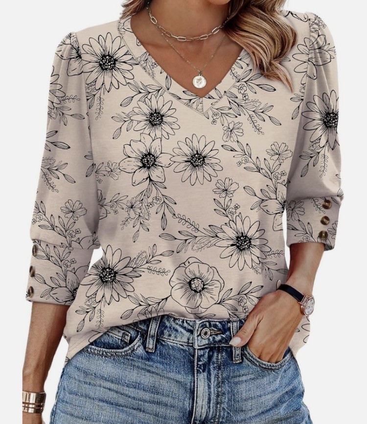 Womens 3/4 Sleeve V-Neck Button Top Casual Blouse for Summer Vacation Womens 3/4 Sleeve V-Neck Button Top Casual Blouse for Summer Vacation