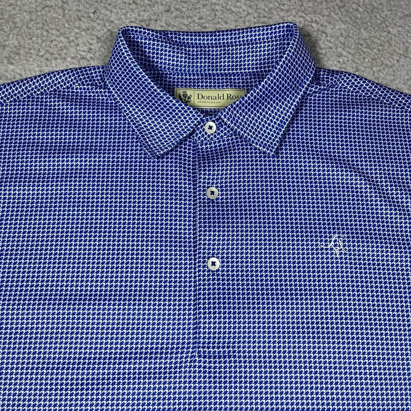 Donald Ross Polo Shirt Mens L Blue Geometric Performance Sand Hills Golf Club