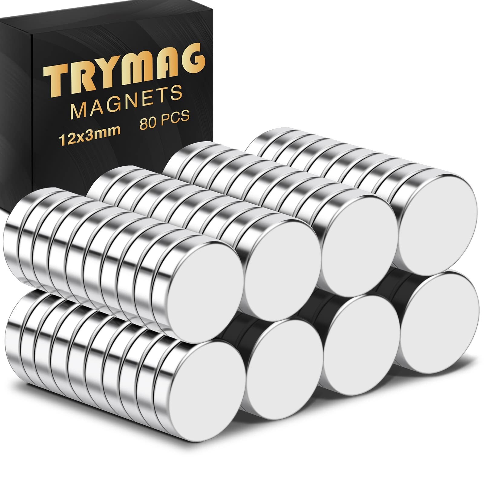 TRYMAG 80Pcs Neodymium Magnets Disc, 12 x 3mm Small Strong Round Rare Earth F...