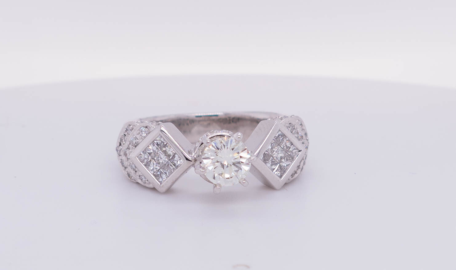 Gorgeous 1.48 Carat TW Round & Princess Diamond Cocktail Ring - 18k White Gold
