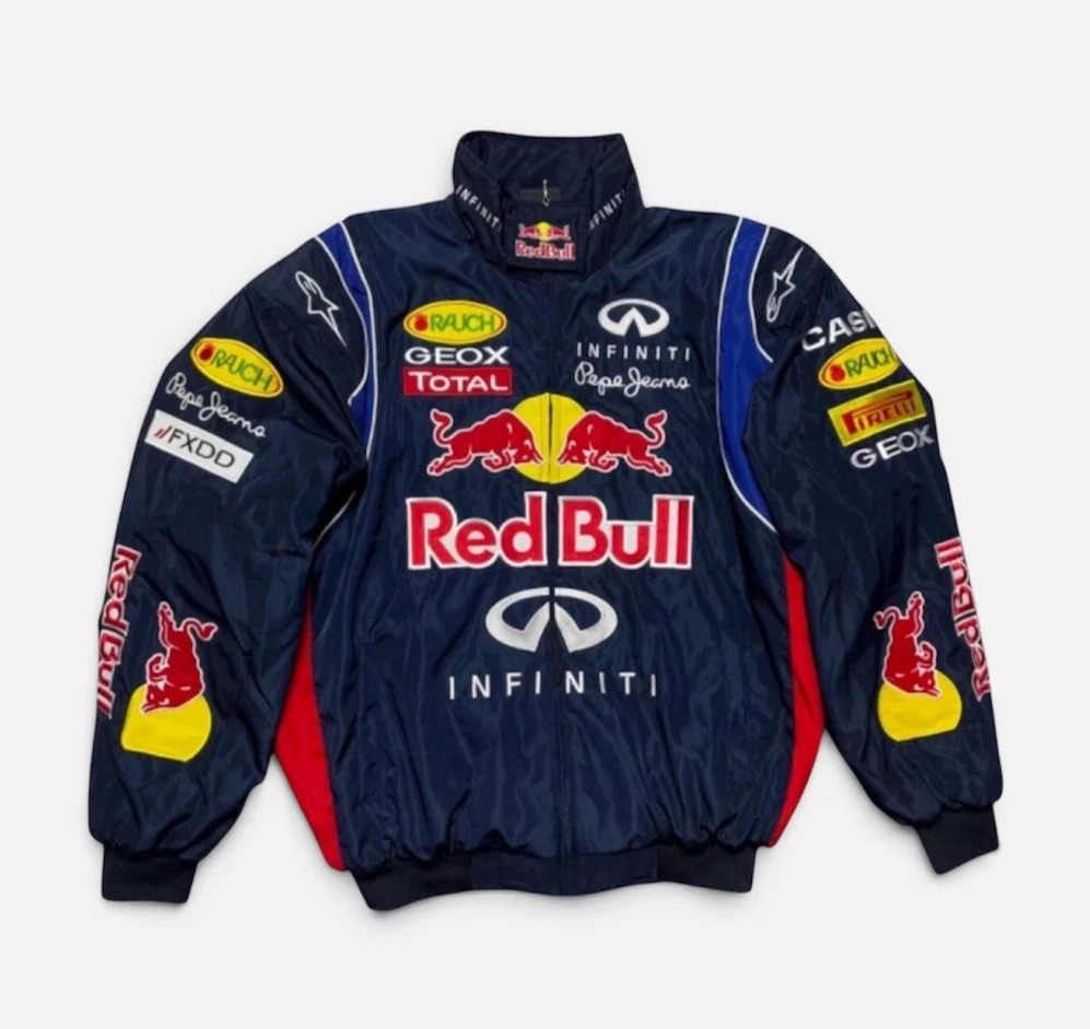 Adult F1 Vintage Racing Ebroidered Cotton Padded Red Bull Jacket