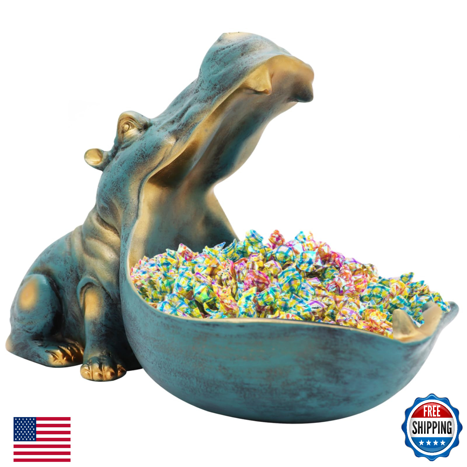 aboxoo Large Hippo Statue Figurine Home Sculpture Resin Candy Jar Decor Dark Blu aboxoo Large Hippo Statue Figurine Home Sculpture Resin Candy Jar Decor Dark Blu