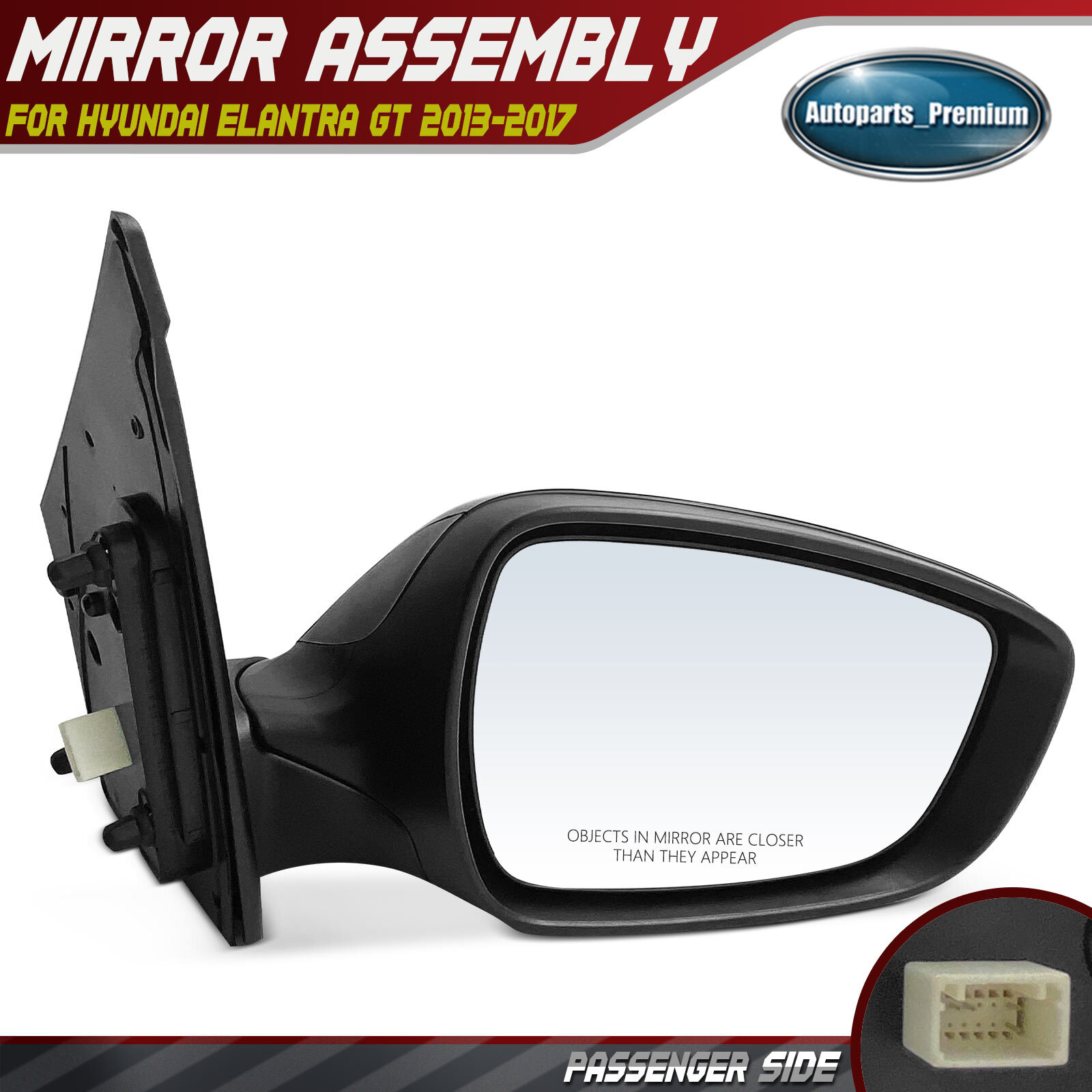 RH Passenger Black Heated Power Mirror for Hyundai Elantra GT 2013 2014-2017