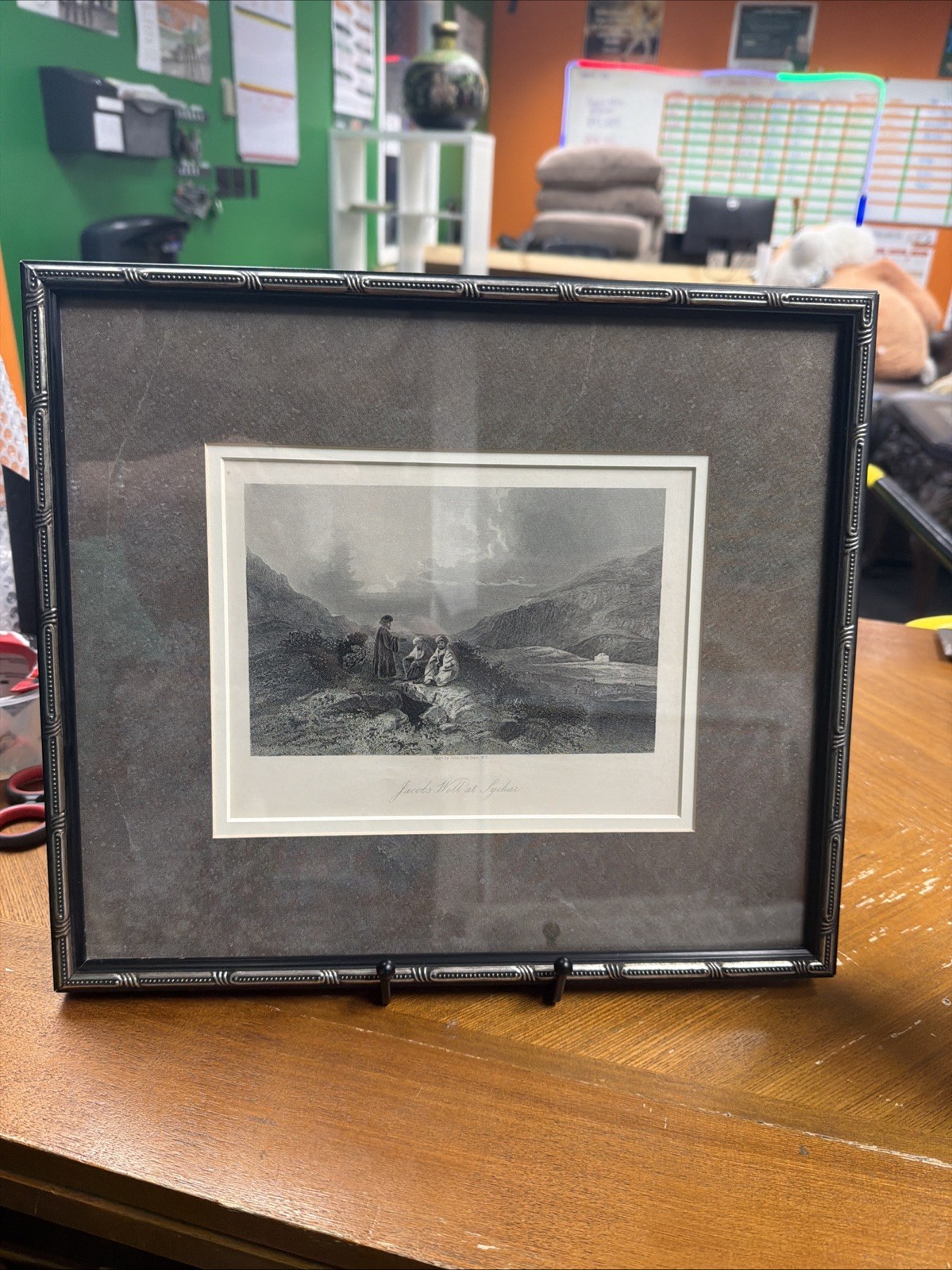 JACOB\'S WELL AT SYCHAR ANTIQUE STEEL ENGRAVING FRAMED WILLIAM HENRY BARTLETT