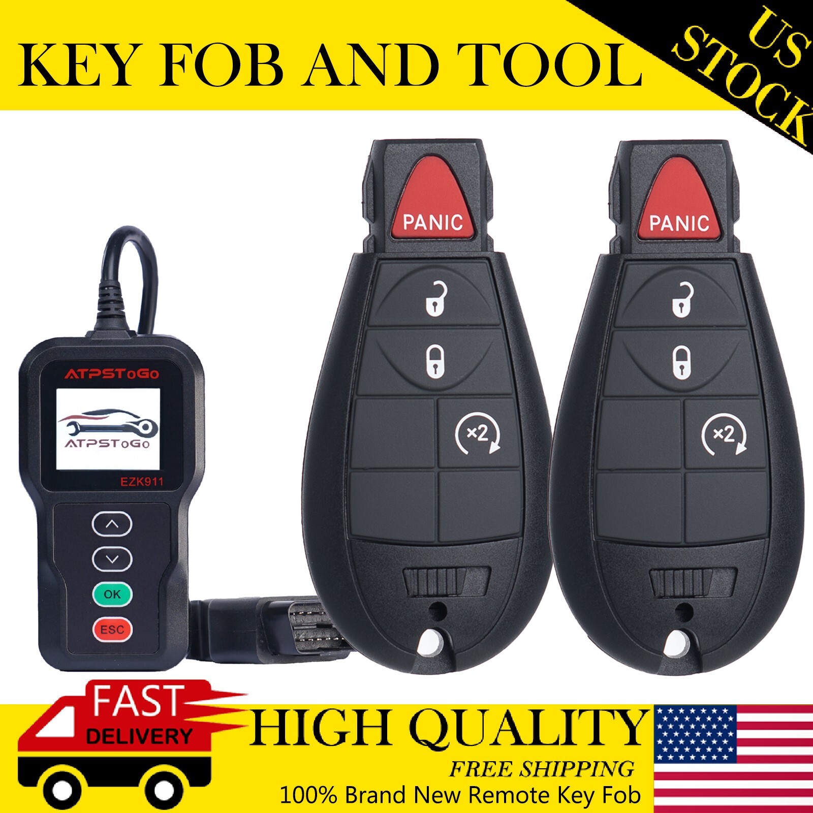 For 2018 2019 2020 2021 Dodge Ram 1500 2500 3500  Remote Car Key Fob Kit Tool