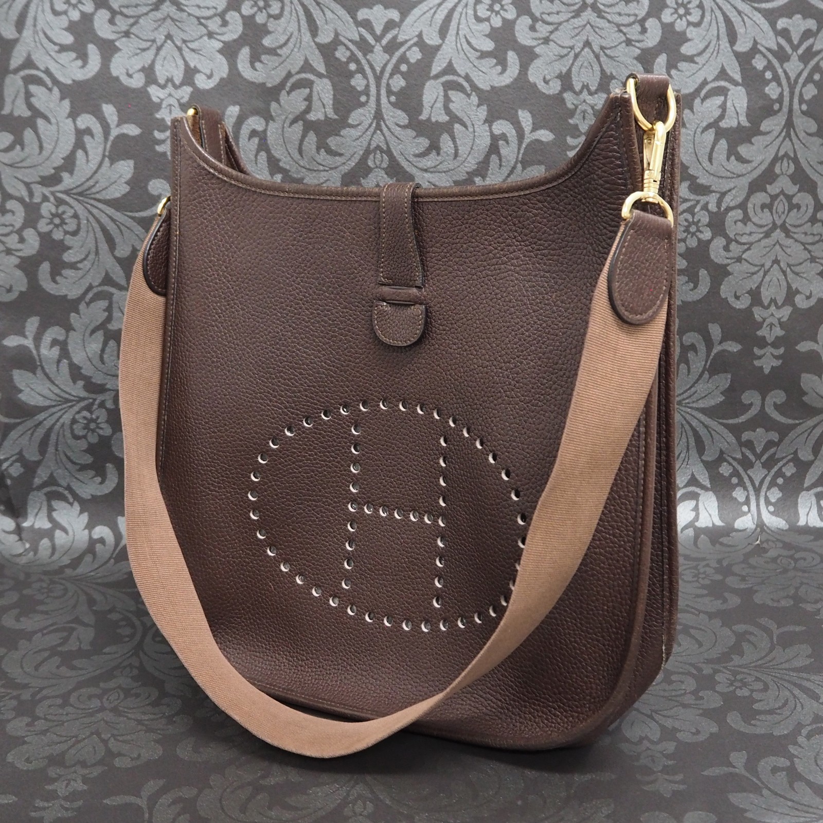 HERMES Evelyne 1 GM Dark Brown Leather Shoulder Crossbody Bag #312 Rise-on