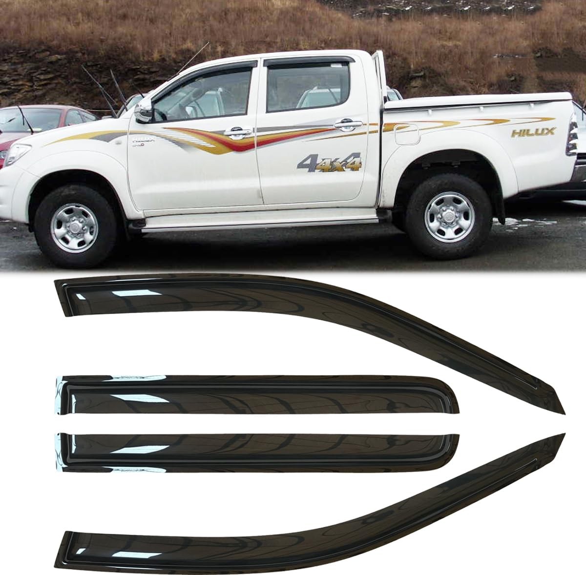 4pcs Window Rain Guards Dark Smoke for Toyota Hilux Crew Cab 2005 2023 94983