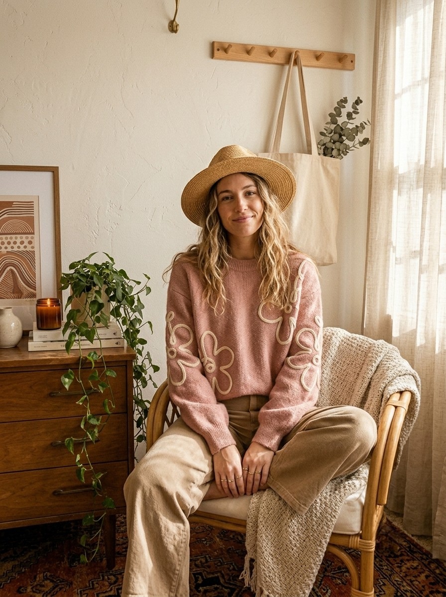 Anthropologie Luna Ivy Dusty Pink 3D Floral Applique Sweater Coquette Medium Anthropologie Luna Ivy Dusty Pink 3D Floral Applique Sweater Coquette Medium