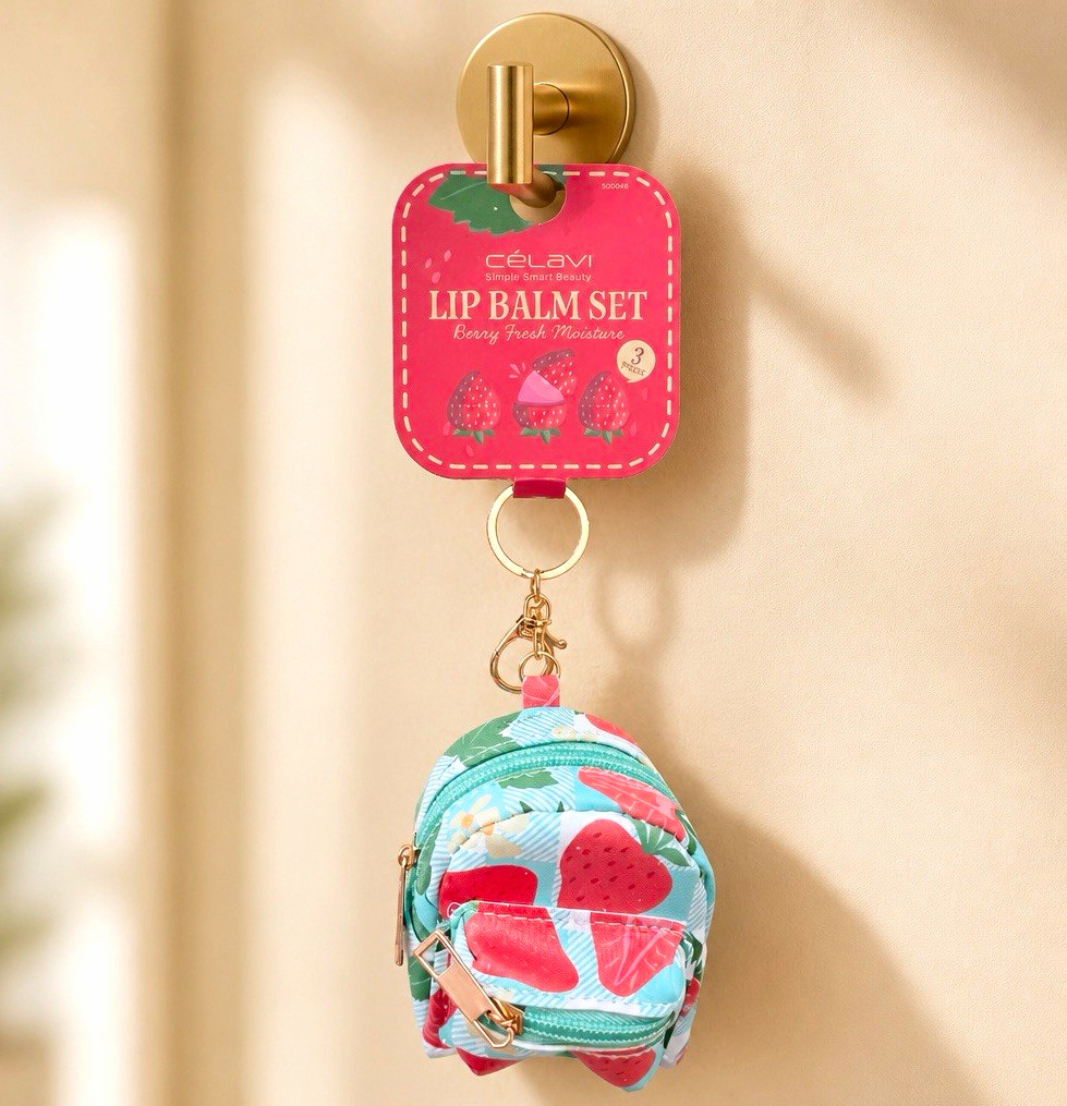 CeLaVi Strawberry Mini Backpack Keychain Lip Balm Set Charm NWT Gift