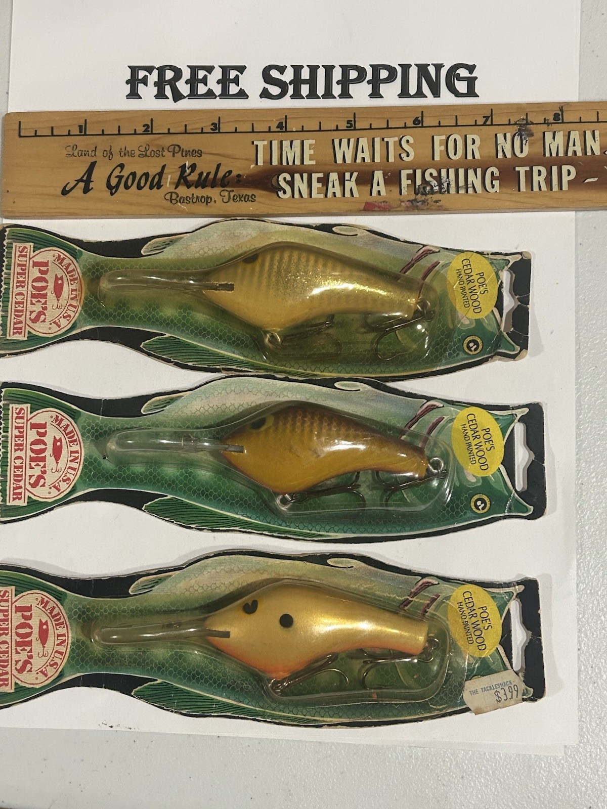 LOT OF 3 Vintage Poe\'s Series 400 Cedar Crankbait Fishing Lure FISH CARD NOS LOT OF 3 Vintage Poe\'s Series 400 Cedar Crankbait Fishing Lure FISH CARD NOS