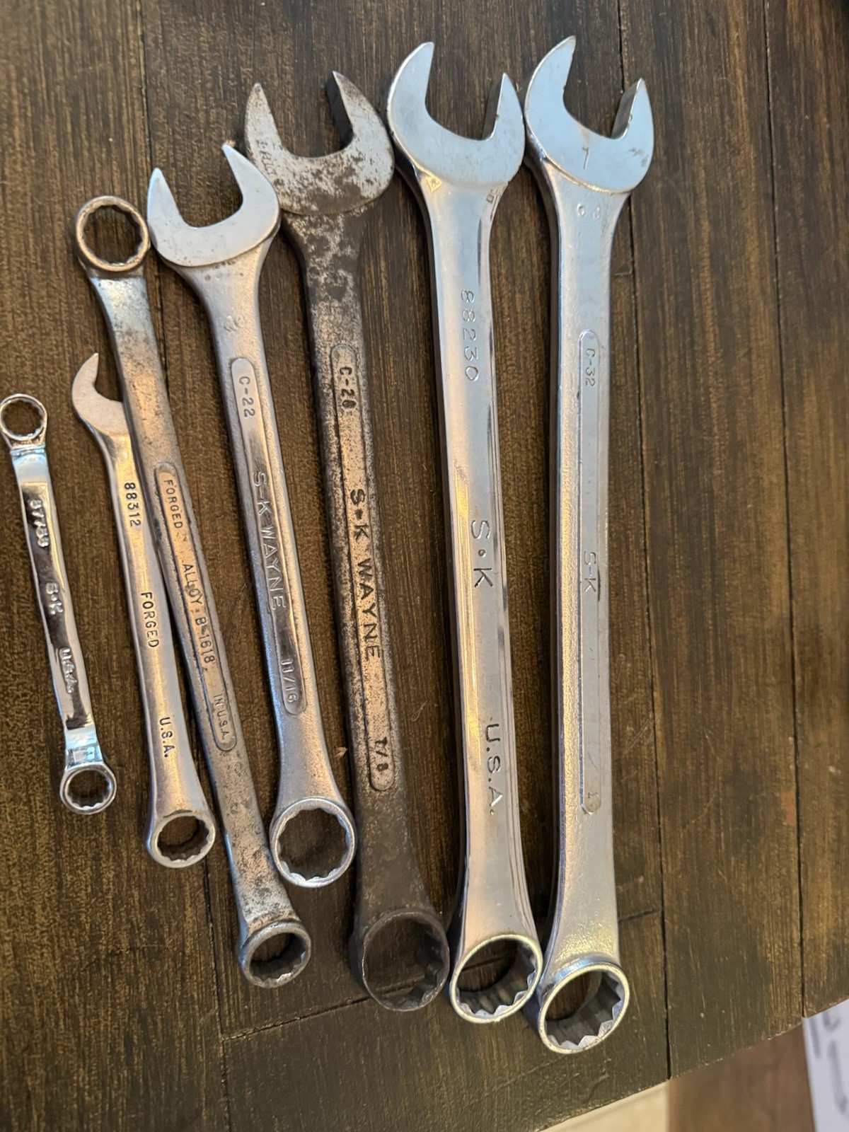 Vintage S-K Wayne Wrench Lot 7pc SAE Metric Combination Forged Alloy USA Tools