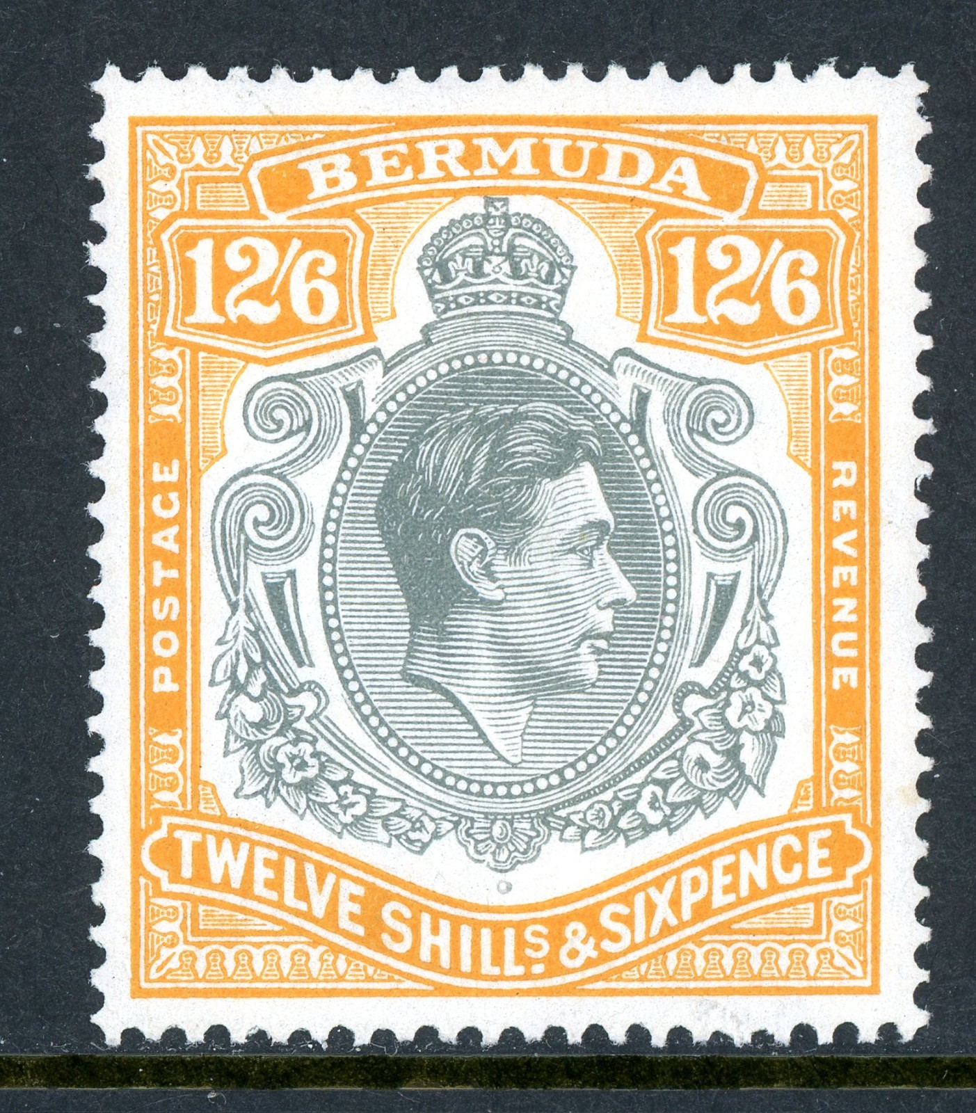 Bermuda 1938 KGVI 12 Shillings 6 Pence Yellow Orange & Gray Scott #127a Mint R43