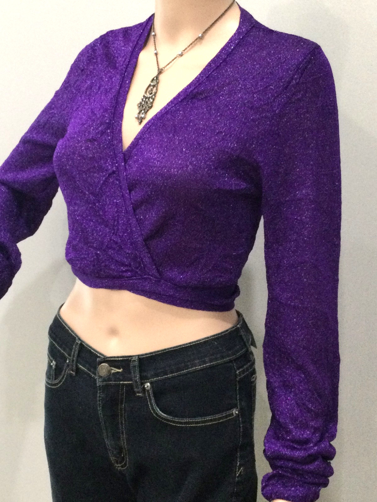 Authentic Vintage Italian Motivi L Purple Lurex Glam Top Long Sleeve Sweater Y2K