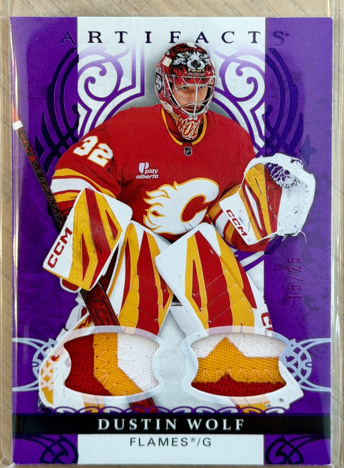 2026 UD Artifacts #70 Dustin Wolf Material Purple /25 Calgary Flames 2026 UD Artifacts #70 Dustin Wolf Material Purple /25 Calgary Flames