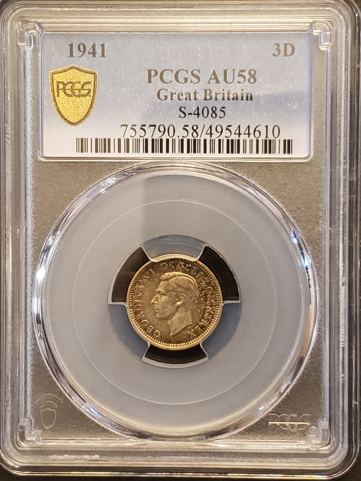 1941Great Britain Silver 3D S-4085 PCGS AU58 Toned 4610