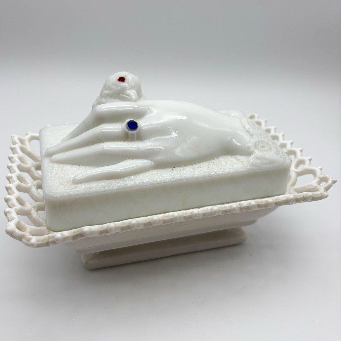 Antique 1889 Atterbury Hand & Dove Victorian Milk Glass Covered Dish 2 pcs Antique 1889 Atterbury Hand & Dove Victorian Milk Glass Covered Dish 2 pcs