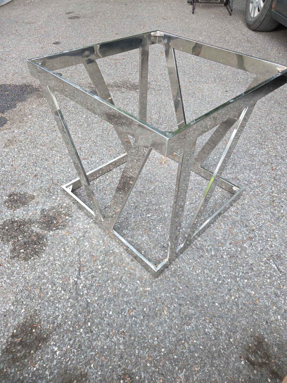 Vintage MCM Style Stainless Steel Chrome Side Table Geometric